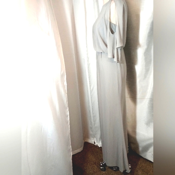 David's Bridal Evening Gown, Flutter Sleeves Zipper, Gray, open back, Long, 6 - Picture 4 of 14